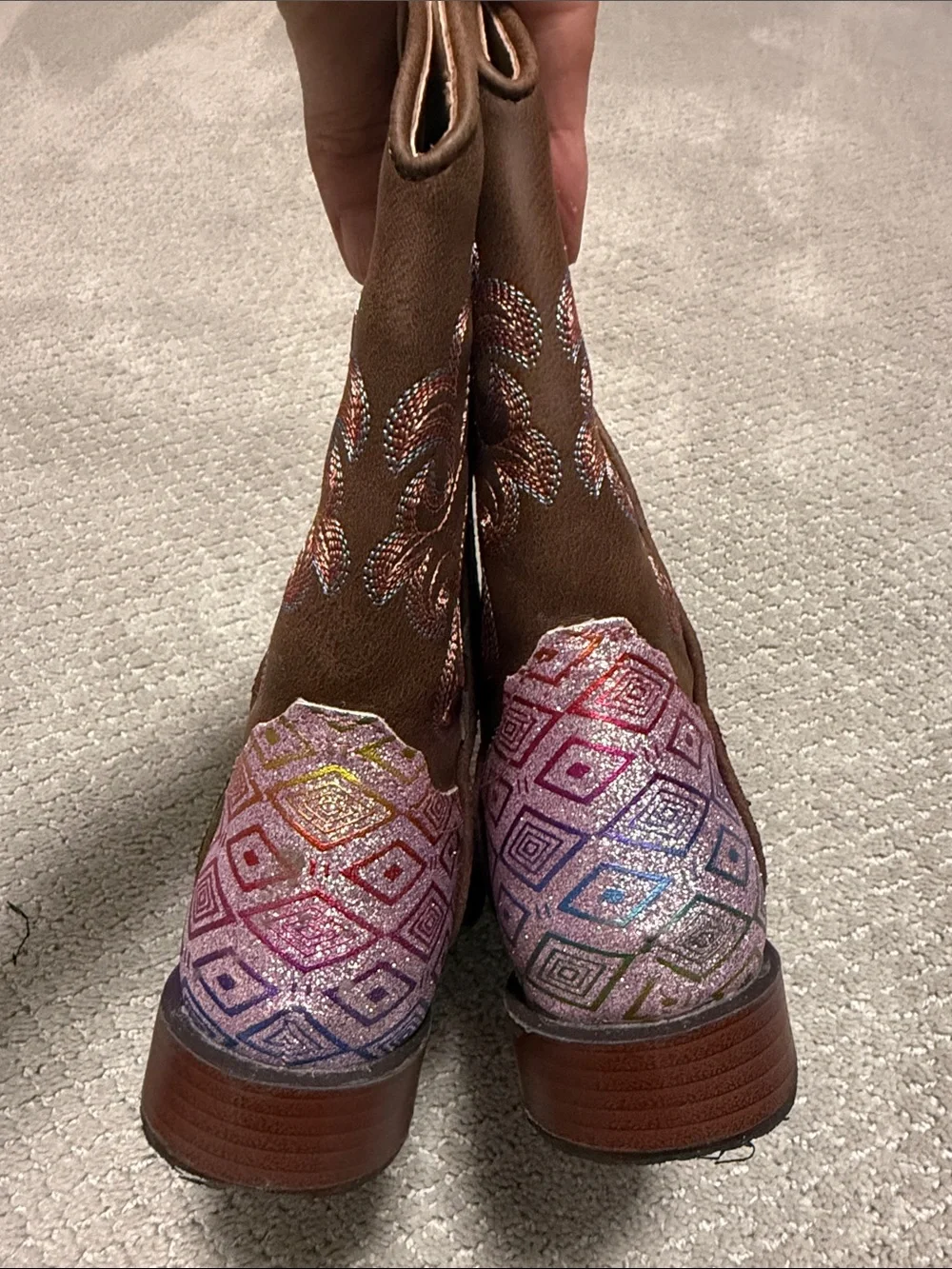 Roper Kids Brown Shaft Rainbow Diamond-Print Cowboy Boots
